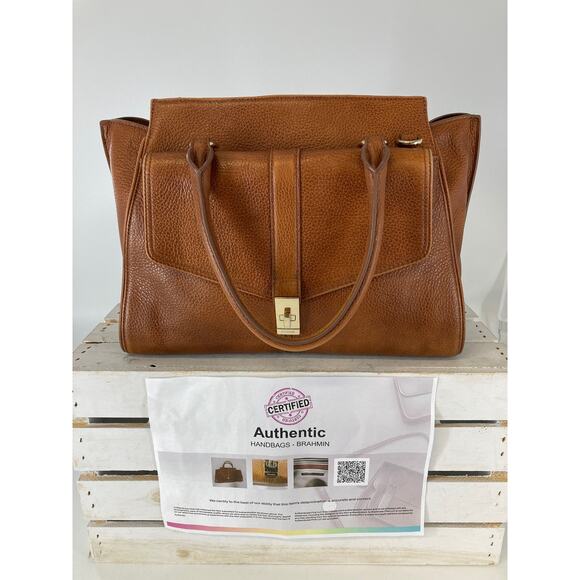 BRAHMIN, LARGE BROWN PEBBLED LEATHER HANDBAG - Picture 1 of 16